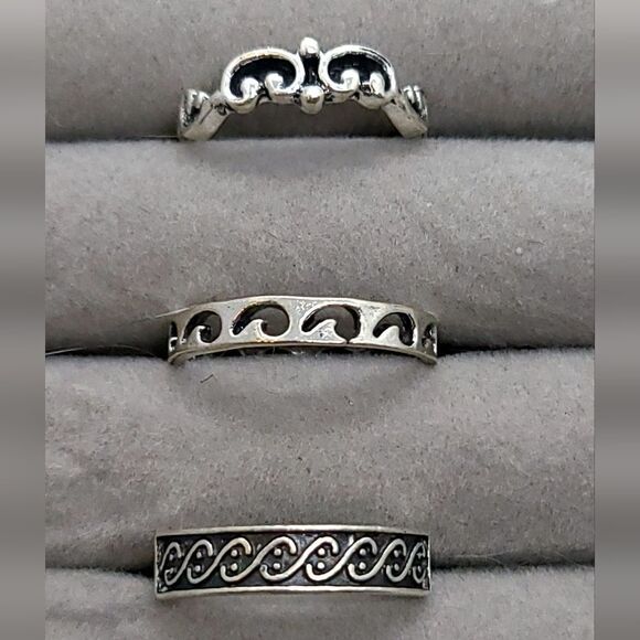 3 pc Set Stackable Gypsy Boho Knuckle Rings Wave Filagree Silver Zinc Alloy - Picture 4 of 6